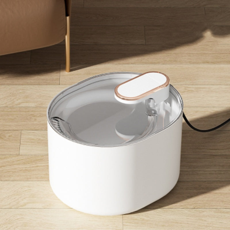 White automatic pet water fountain with a clear top and rose gold accent.